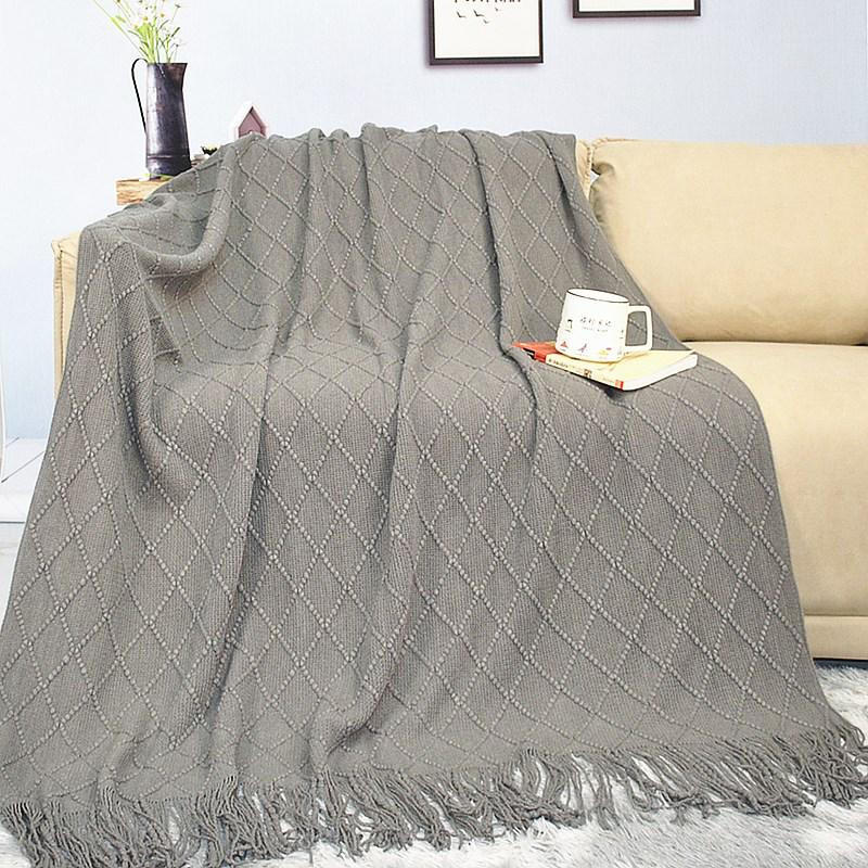 Скандинавский Ретро Желтый Аргайл Вязаный Плед - Покрывало на кровать, Накидка на диван, Накидка-шарф на конец кровати