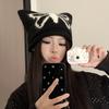 Autumn and Winter Wool Butterfly Wool Hat Women's Crimped Cat Ear Pullover Cold Hat Warm Ear Protector Knitted Hat