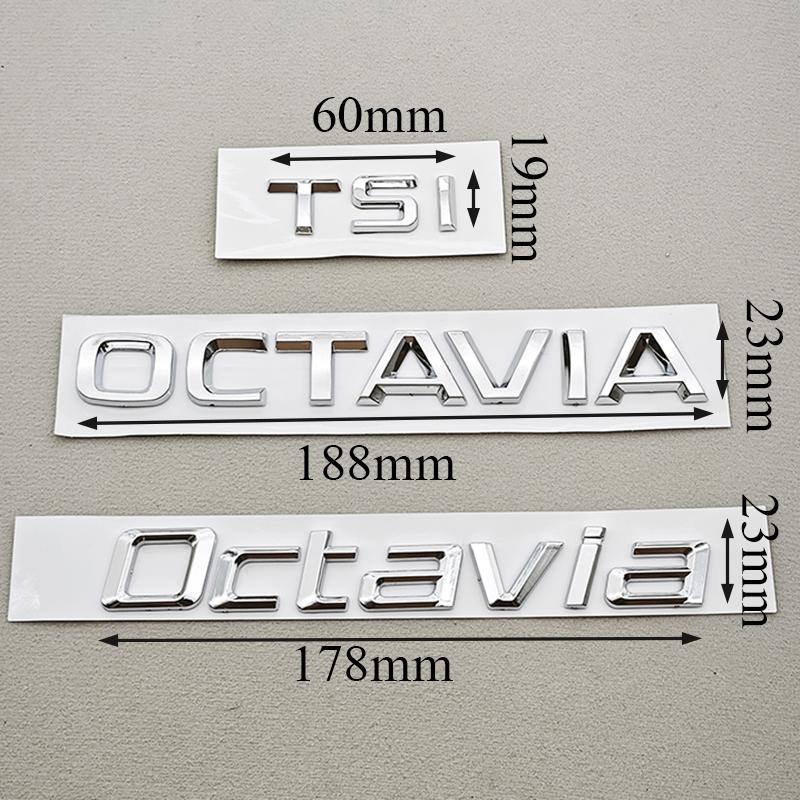 QPZF2 3D ABS Chrome Black Logo OCTAVIA TSI Emblem Letters Car Rear Trunk Badge For Skoda Octavia 1 2 3 4 A5 A7 MK3 Sticker Accessories