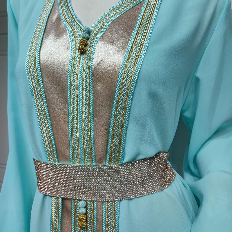 Женский шифон с V-образным вырезом, облегающий комплект из двух предметов, мусульманское платье, халат Dubai, многоцветный