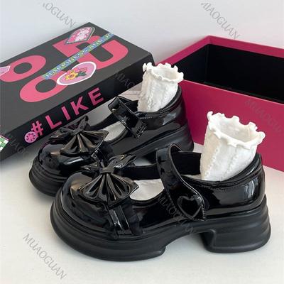 Модные милые туфли Мэри Джейн из кожи с круглым носком и бантом, универсальные туфли на толстой подошве для JK-униформы и Лолиты для женщин, повседневные лоферы на толстом каблуке