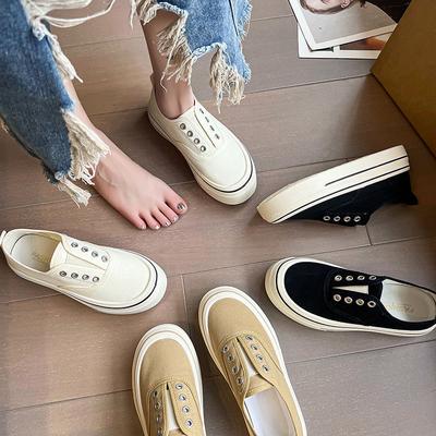 Эластичные парусиновые кеды на толстой подошве, лето 2025, новая универсальная дышащая повседневная легкая белая обувь, кеды для скейтборда
