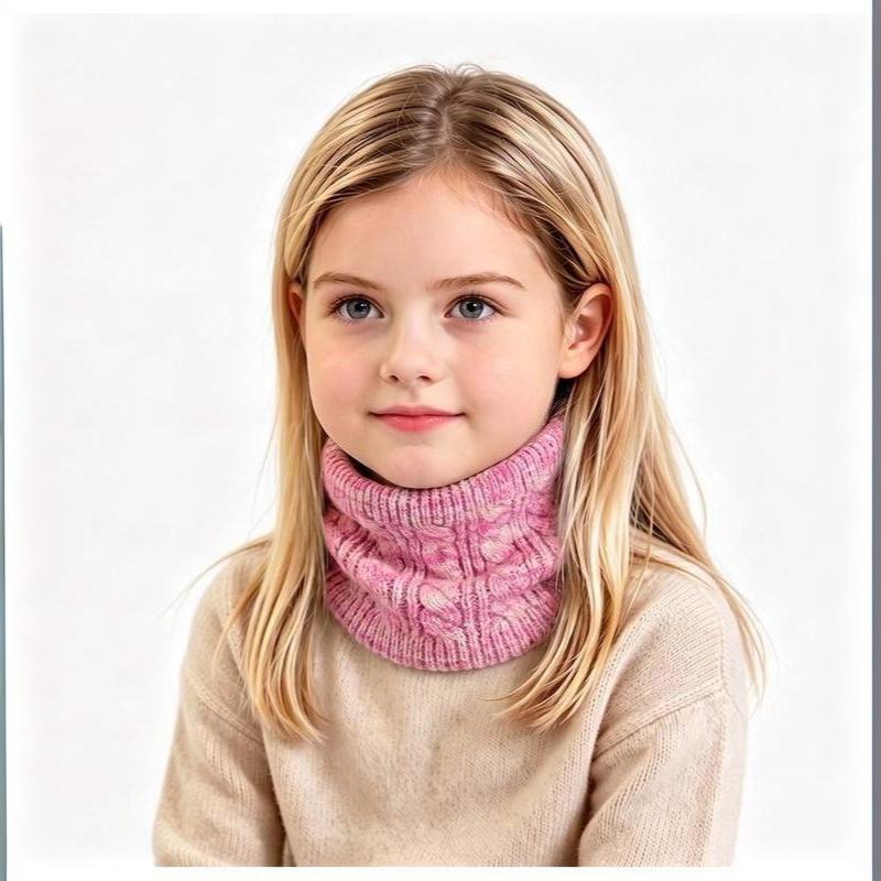 Kids Neck Warmer Thermal Fleece Lined Boys Girls Cable Knitted Neck Gaiter Outdoor Children Windproof Neck Scarf 3-8 Years Old