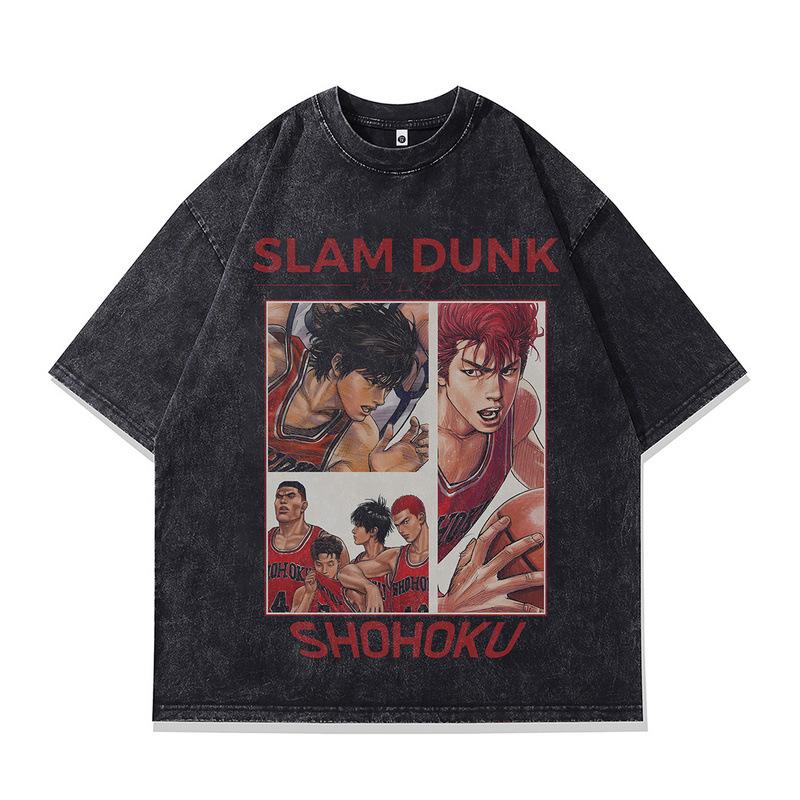 Washed Vintage Men'S T-Shirt American Retro Animation Digital Printing Small Neckline Short-Sleeved T-Shirt For Men And Women