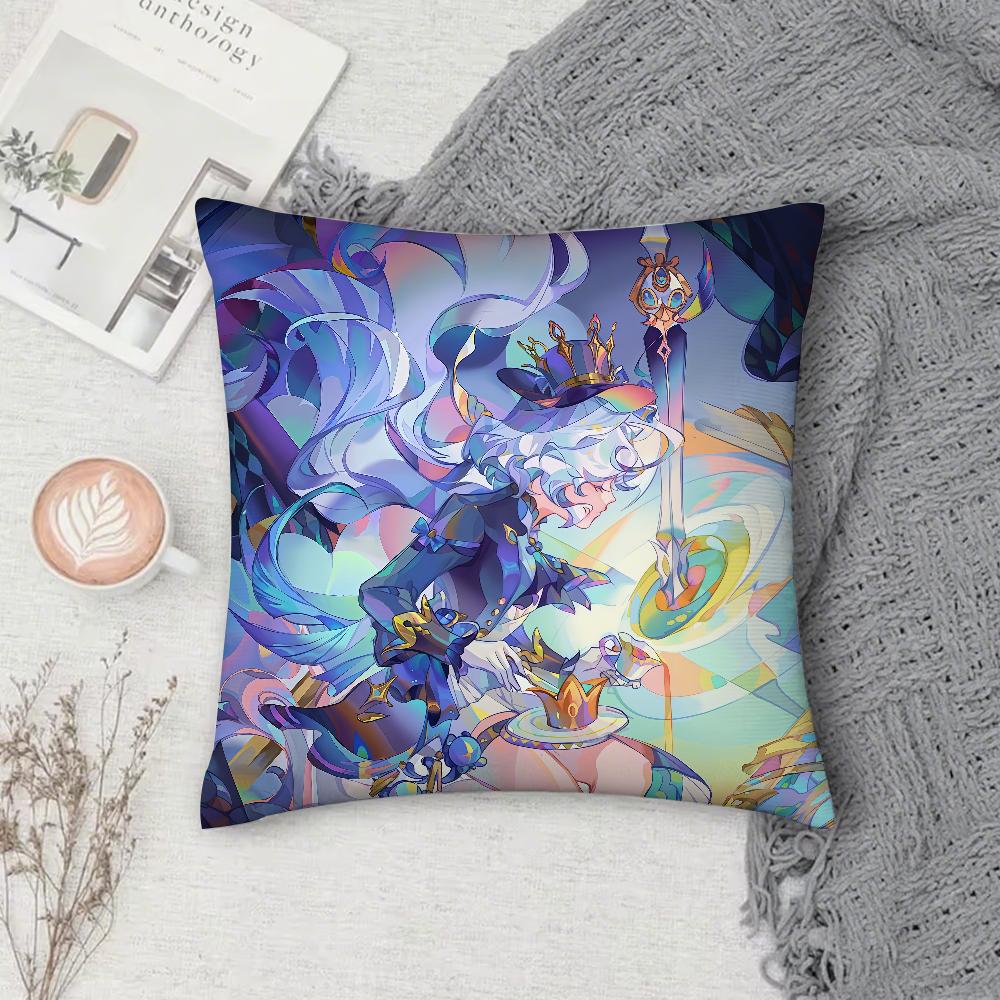 Genshin Impact Furina Pillow Case Square DoubleSided Printing Sofa Cushion Cover Pillowcase Bedroom Bedside