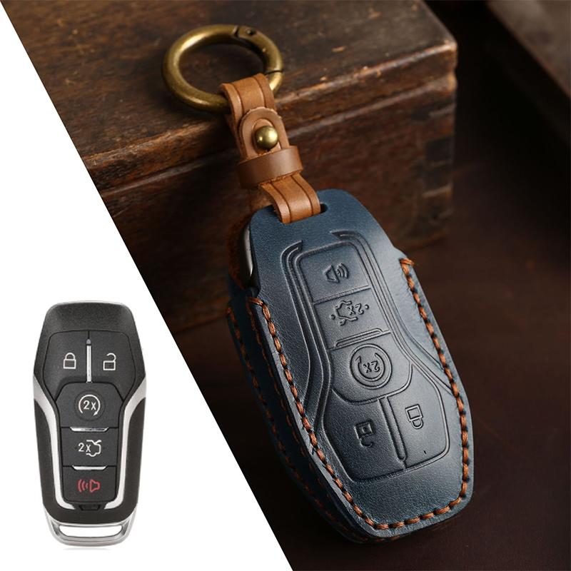 Leather Car Remote Key Case Cover Shell for Ford Fusion Mondeo Mustang F 150 Explorer Edge 2015 2016 2017 2018