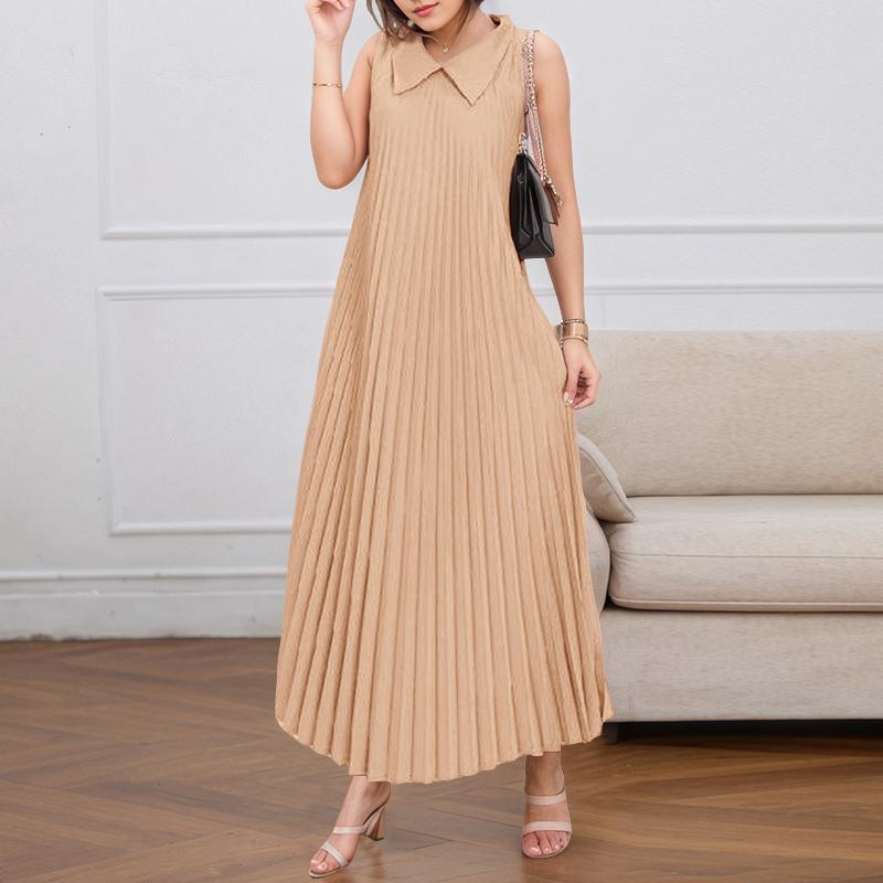 ZANZEA Женское повседневное платье без рукавов со складками и отложным воротником