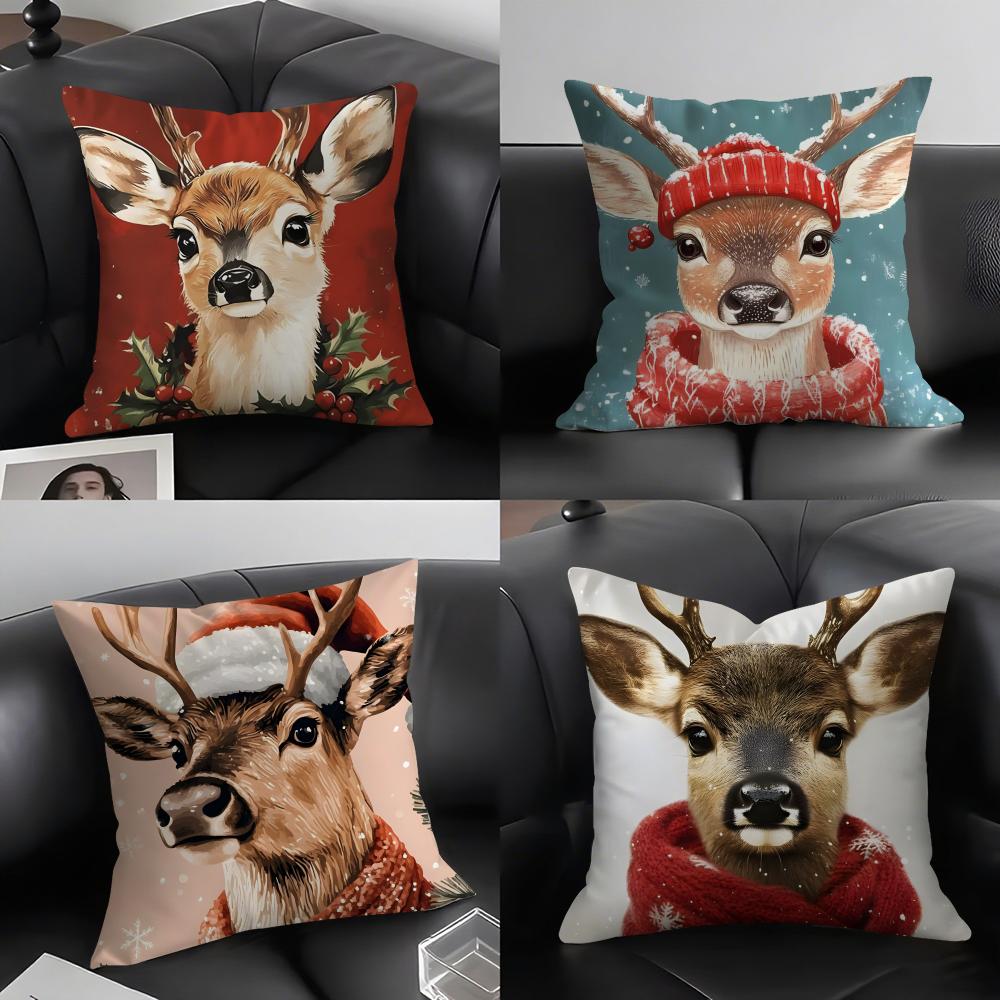 Reindeer Christmas Cute Cushion Cover Pillowcase Ultra Soft Skin Friendly Fabric Cloud Like Comfort Concealed Zipper