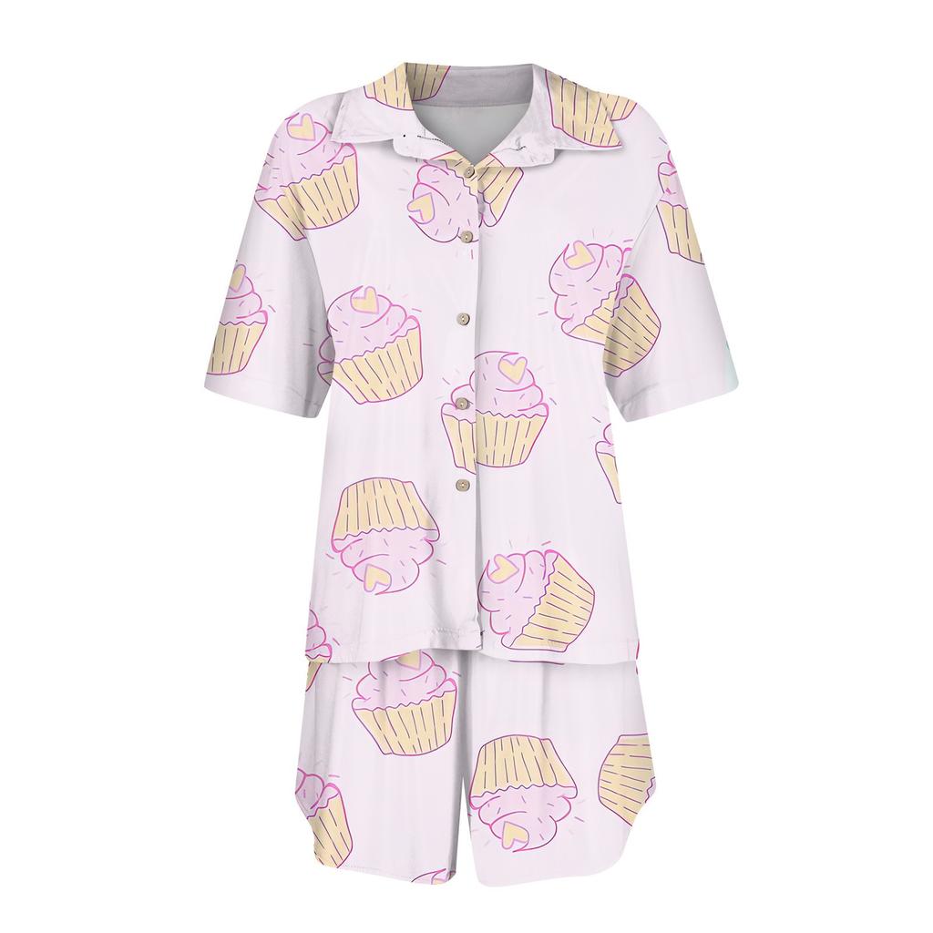 Женская шелковая пижама с пуговицами, домашняя одежда, принт со звездами, короткий рукав, атласный пижамный комплект из 2 предметов