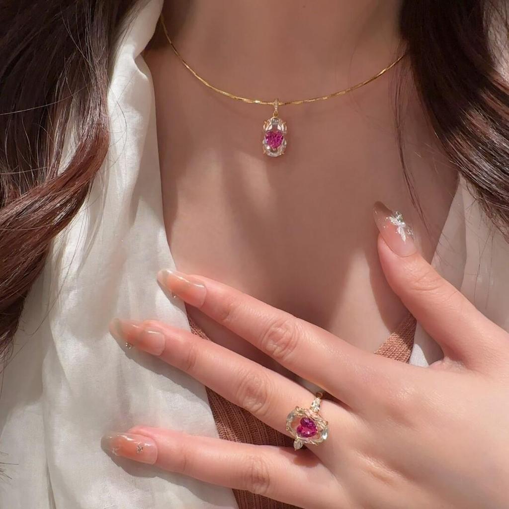 Элегантный набор: кулон-ожерелье и кольцо Paraiba цвета розовое золото для женщин