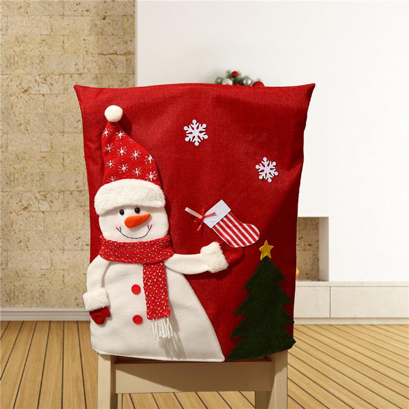 Christmas Chair Cover Dinner Dining Table Santa Claus Snowman Red Cap Ornament Chair Back Covers Christmas Decoration