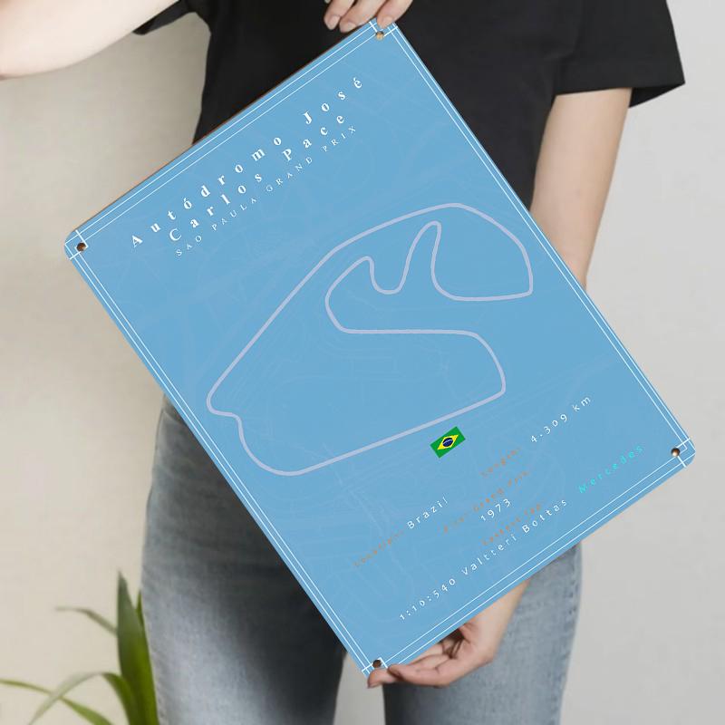 Brazil Interlagos Circuit Map Metal Wall Art Racing Theme Home Decor