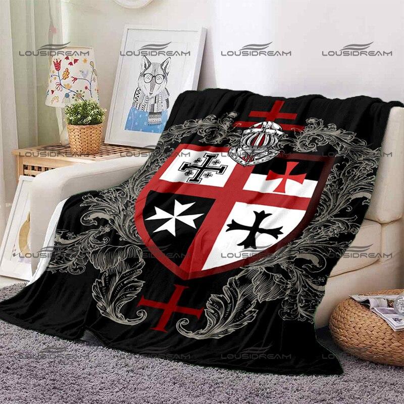 Crusader Cross Pattern Blanket Templar Knights Warm Flannel Thin Blanket Portable Home Travel Office Lunch Break Blanket