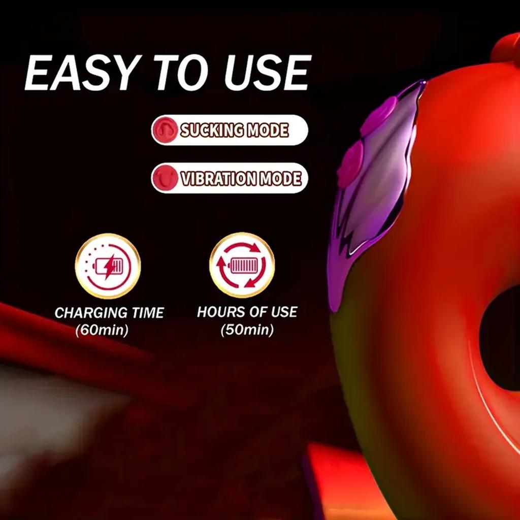 4 In 1 Tongue Push Vibrator Rose Toys 10 Licking and Swaying Patterns Dildo Pleasure Tools