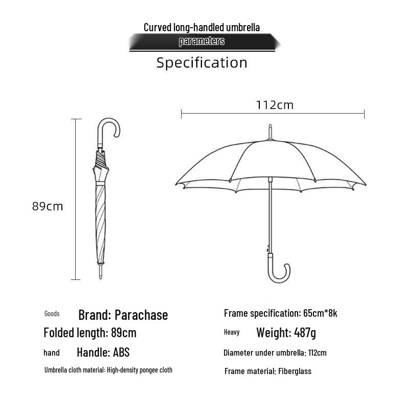 PARACHASE Легкий ветрозащитный зонт в гусиную лапку - Длинная ручка, корейский стиль, защита от солнца и дождя, складной дизайн.