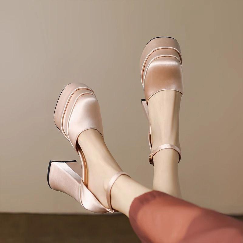 Небольшие толстые каблуки-бублики водонепроницаемые туфли Мэри Джейн на высоком каблуке 2024 года осень новые 12 см свадебные туфли свадебный артефакт