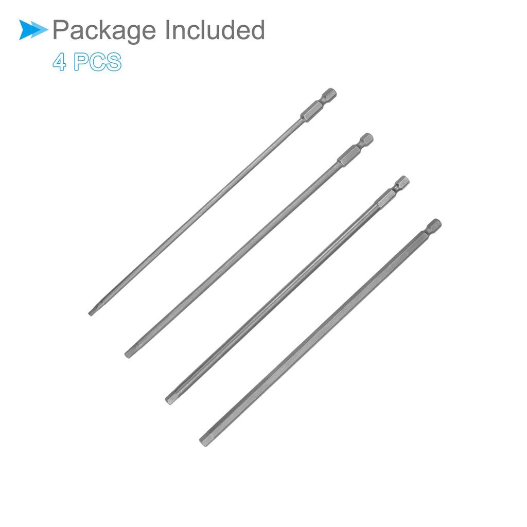 CoCud Hex Head Wrench Bit Hex 200mm S2 Alloy Steel Driver Bits Power Set of 4 Set, H3, H4, H5, H6, 1/4" Shank, Long, - (For Drills) -