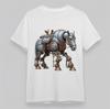 Men's Steampunk T-Shirt Mechanical Horse Tee Cotton Comfy Short Oversize White