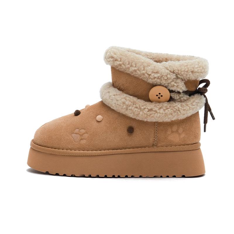 Winter Chunky Platform Snow Boots for Women Faux Suede Non-Slip Ankle Booties With Fur Lining Women's Warm Comfortable Fuzzy Walking Short Boots Shoes