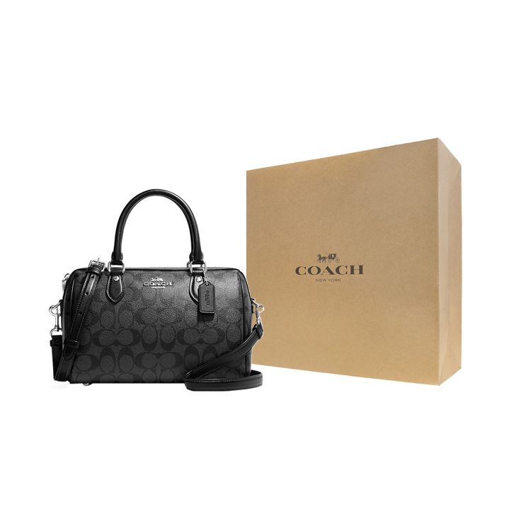 Coach Rowan 25 Classic Monogram Zip Closure Coated Canvas And Leather Briefcase Handheld Shoulder Crossbody Bag Medium Women bags Black CH280-SVTSQ