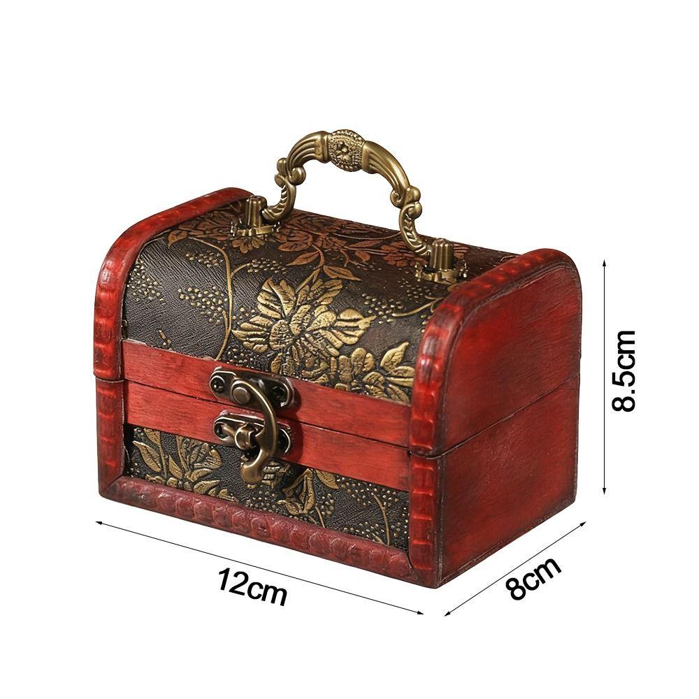 Винтажный сундук с сокровищами Мини-шкатулка Портативная деревянная шкатулка для украшений Органайзер для косметики