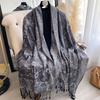 Женская мода Искусственный кашемир Зимние накидки Винтажный принт Кисточки Толстый Теплый Пашмина Двусторонний Шарф Уличные Шали Фула