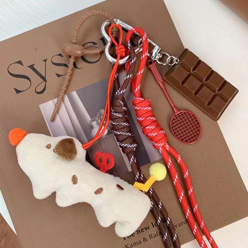 Креативный мультяшный щенок плюшевый брелок плетеный веревочный брелок сумка подвеска сумки подвесное украшение пара держатель для ключей