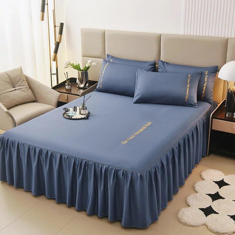 Summer New European Style Simple Washable Silk Bed Skirt Non Slip Bed Cover Household Mattress Cover Pillow Case