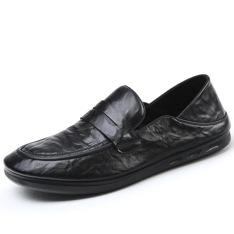Туфли Doudou мужские повседневные кожаные туфли 2025 осень новая мягкая кожа лоферы ленивые на одной педали дышащие мужские туфли тренд