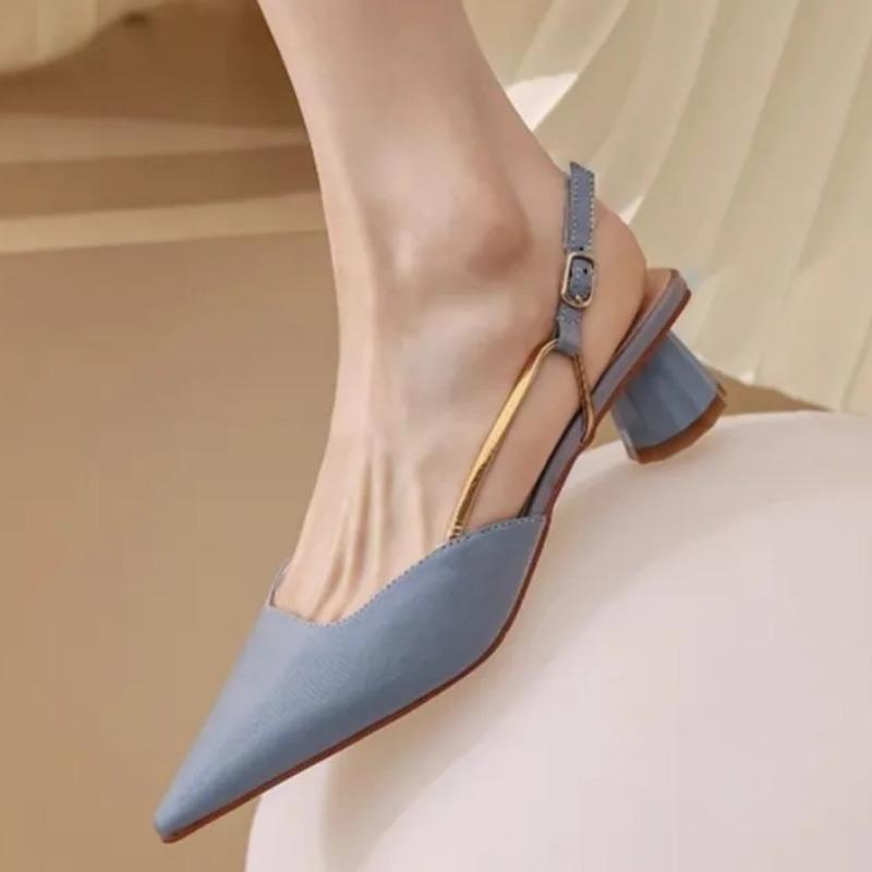 Мода 2024 Летние женские босоножки Элегантные заостренные офисные босоножки на низком каблуке Женские брендовые дизайнерские роскошные универсальные Zapatillas Mujer
