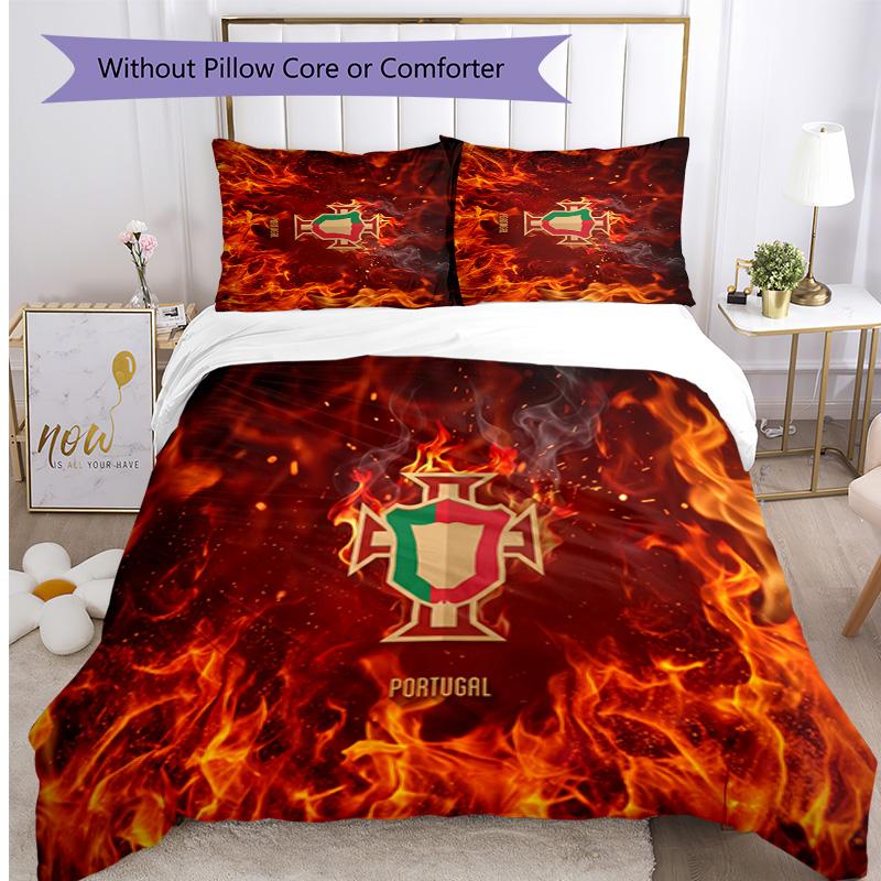 Portugal Football Printed Bedding 3 Piece Set Cozy Breathable Bed Cover Set as Housewarming Holiday Gift