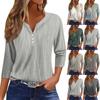 Women's T Shirt Tee Print Button 3/4 Sleeve Daily Weekend Fashion Basic V Neck Regular Top