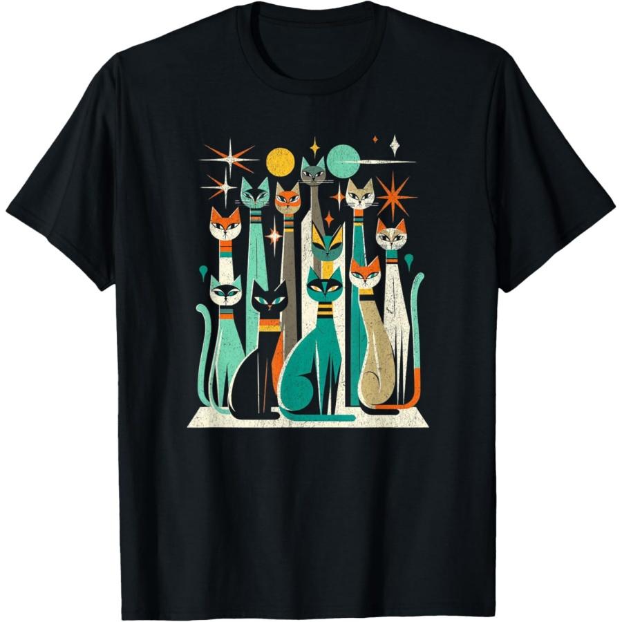 Vintage Retro Mid-Century Long Neck Cats 50s 60s Style T-Shirt