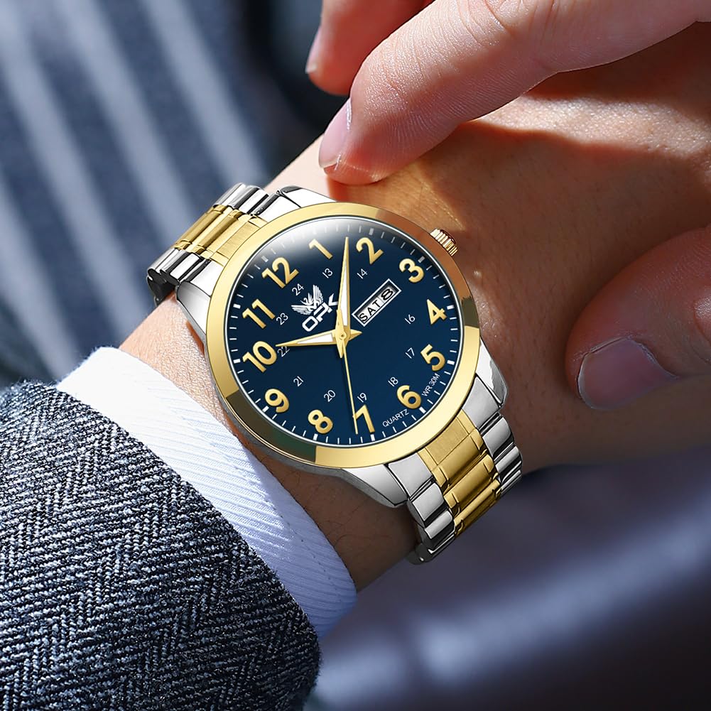 Часы OPK Популярные Стильные Водонепроницаемые Светящиеся Легко читаемые Кварцевые Часы с Календарем Бизнес Студенческие Фирменные Часы для Мужчин Золотые Синие Мужские Мужские и