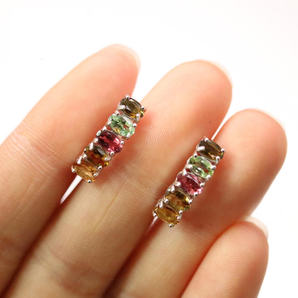 Bolaijewelry Серьги из стерлингового серебра 925 пробы с натуральным турмалином овальной формы 3*5 мм, простой дизайн, натуральные красочные драгоценные камни, изысканные украшения для девочек