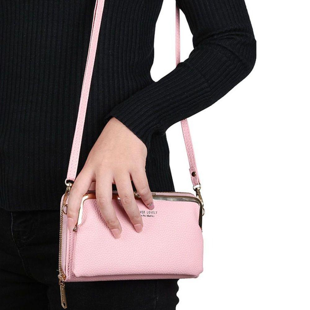Однотонный кожаный кошелек на молнии для женщин, держатель для карт, модная сумка через плечо для телефона