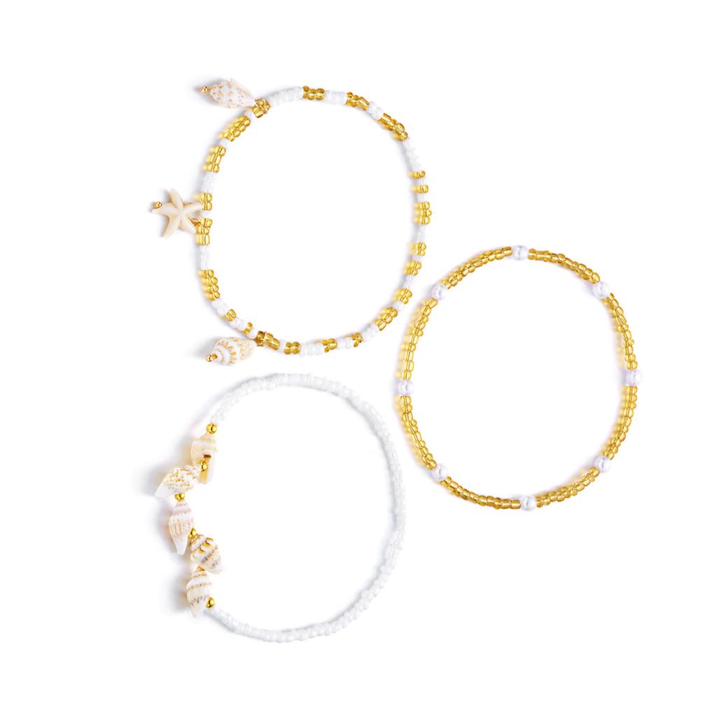 Layering Stackable Anklet For Women With Shell Starfish Beads Summer Beach Jewelry Alloy Faux Pearls Seaside Accessory