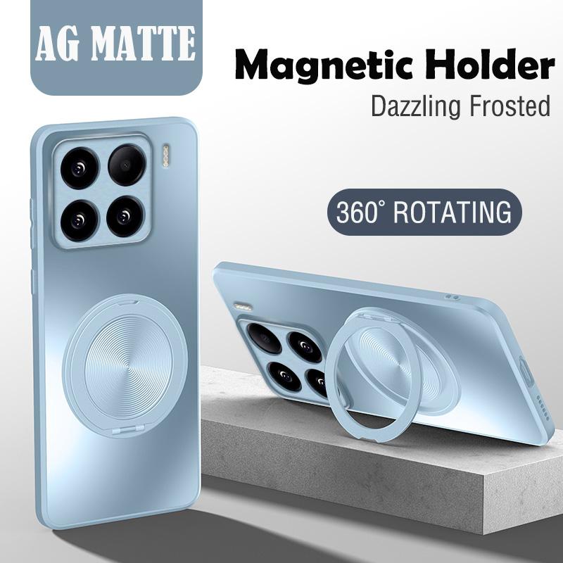 AG Матовый Магнитный Чехол для Magsafe Xiaomi 17 Pro Max 15 14 13T 13 Pro Подставка 360° Вращающееся Кольцо Держатель Задняя Крышка