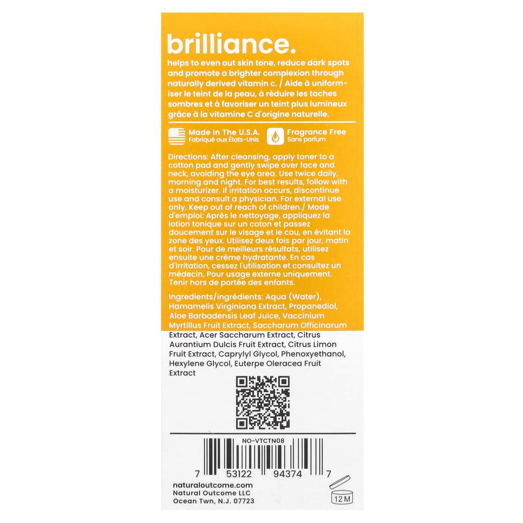 Natural Outcome Vitamin C, C-Brilliance Brightening Toner, Fragrance-free, 235ml (8oz)