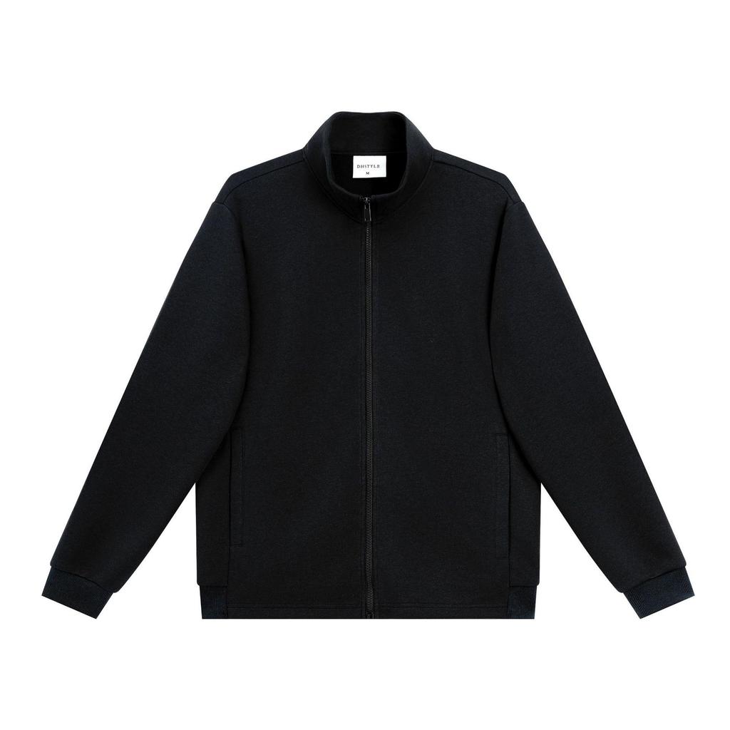 Heavyweight Stand Collar Zipper Jacket - Women's Trendy Autumn/Winter Loose Fit Hoodie, 380g, Solid Color, Drop Shoulder Design.