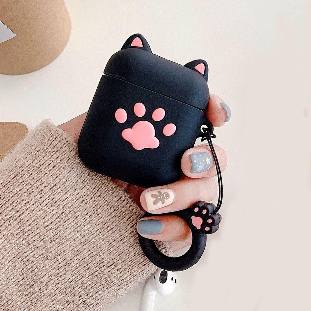 Silicone 3D Cat Claw Fun Cartoon Earphone Protective Case with Ring For Airpods 1 2