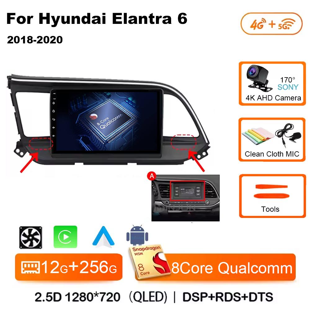 Для Hyundai Elantra 6 2018 2019 2020 Автомагнитола Мультимедиа Видео GPS Android 14 Беспроводной Apple Carplay QLED Экран Головное устройство