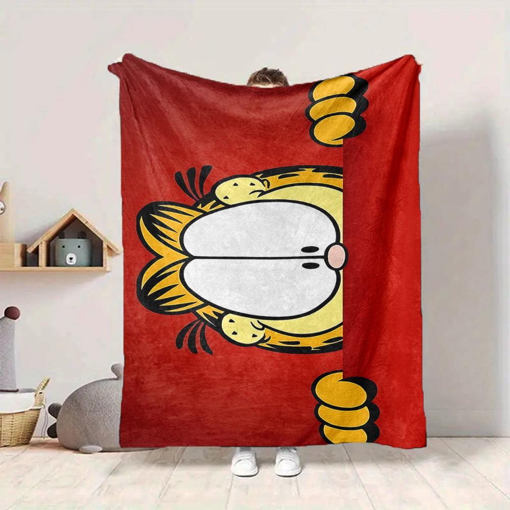 1pc Garfield Cat Flannel Throw Blanket HD Printed Lightweight Soft Warm All Season Blanket for Sofa, Bed, Travel, Camping Machine Washable