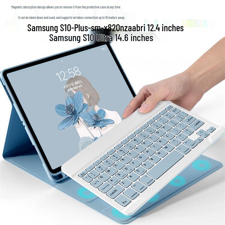 Samsung 12.4S10Ultra/S10FE+ Bluetooth-клавиатура в кожаном чехле с сенсорным экраном (Испанский/Португальский)