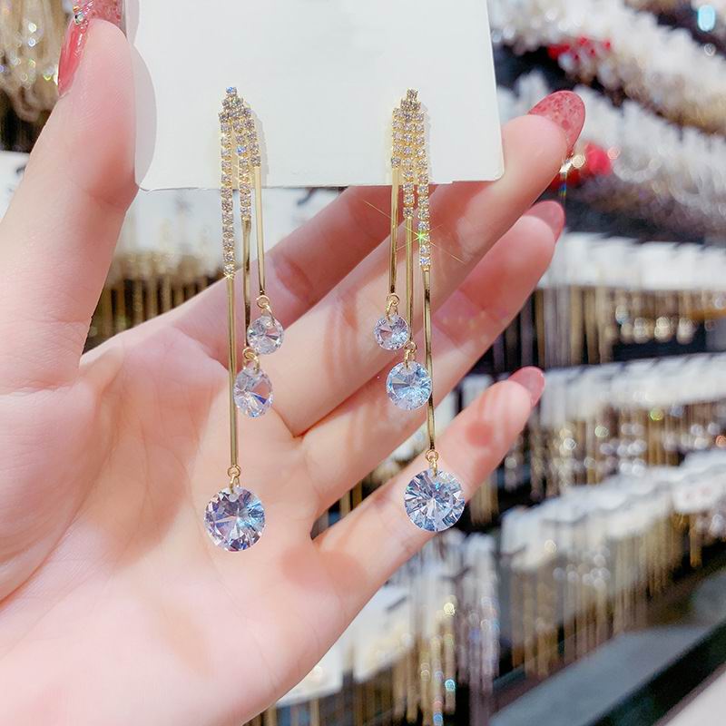 Корейские длинные серьги для женщин, модные ювелирные изделия, свадебные вечеринки, сверкающие серьги из циркония, оптовая продажа, бижутерия, подарки