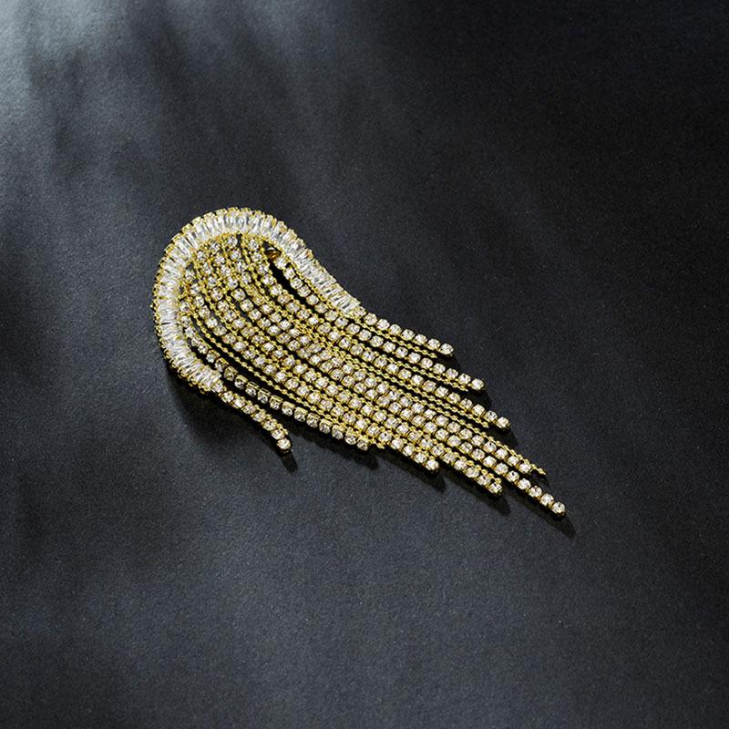 Женская мода, белые хрустальные броши-цепочки для женщин, роскошные броши из сплава желтого золота с кисточками, булавки