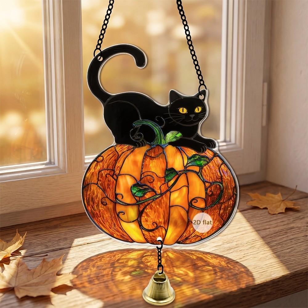 Pumpkin Design Acrylic Wall Hanging Mini Town Design Car Rearview Mirror Decoration For Halloween