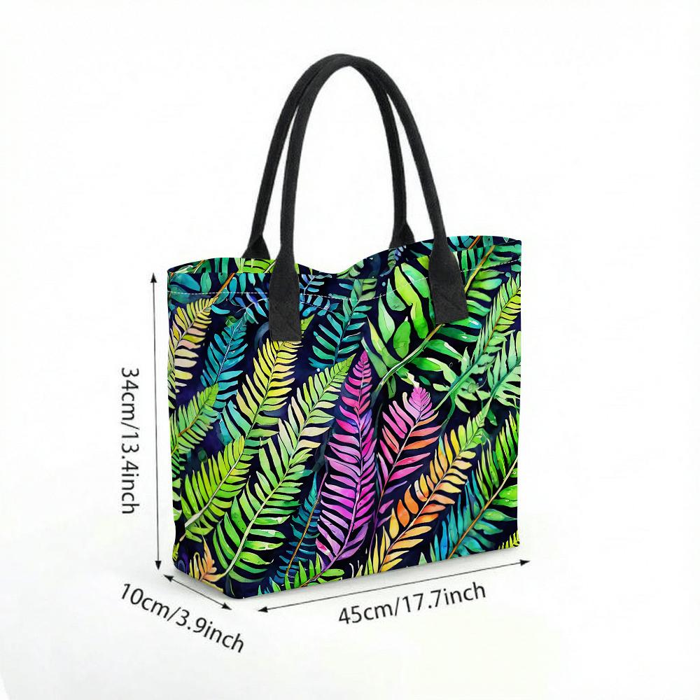  Colorful fern print tote bag casual large capacity shoulder bag for daily use