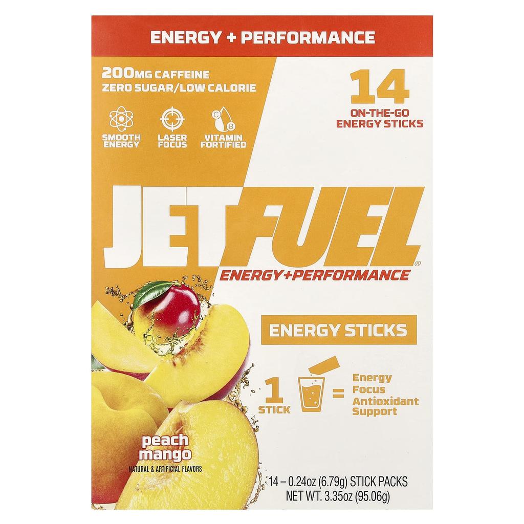 GAT JetFel®, Energy + Athletic Performance, Energy Sticks, Peach Mango, 14 Pack, 0.24 Oz (6.79 G) Each