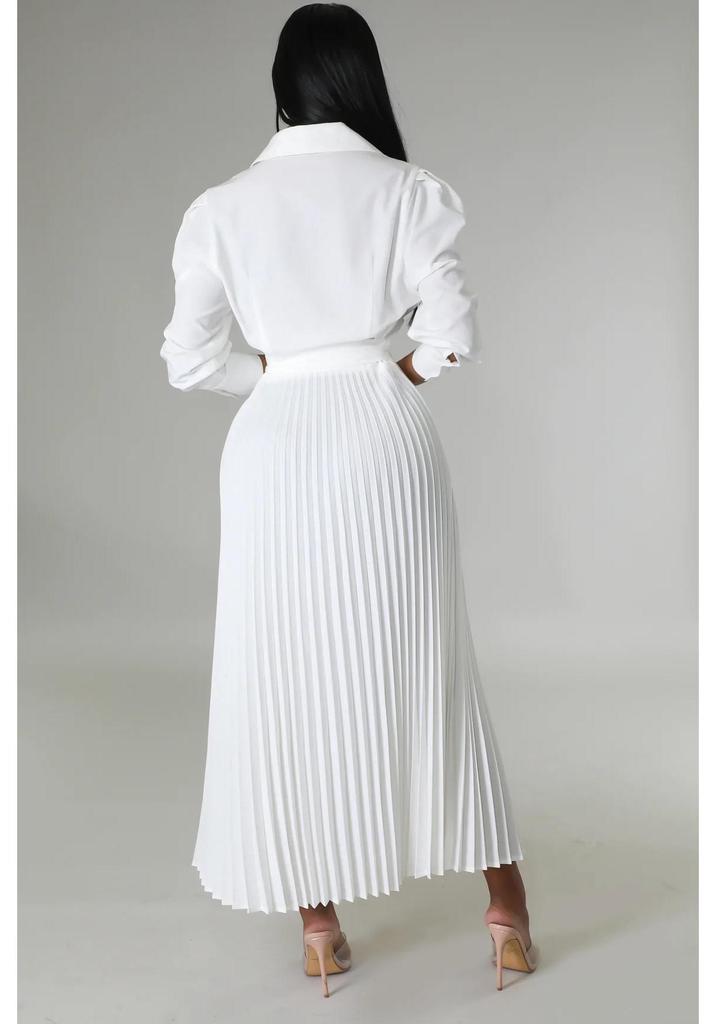 Cross-Border Europe Spring Long Sleeve Polo Collar High Waist Pleated Women's Casual Dress